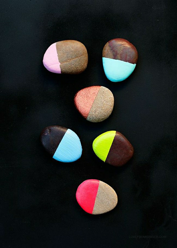 Steine-bemalte-Hälfte-verschiedene-Farben-süß-originell