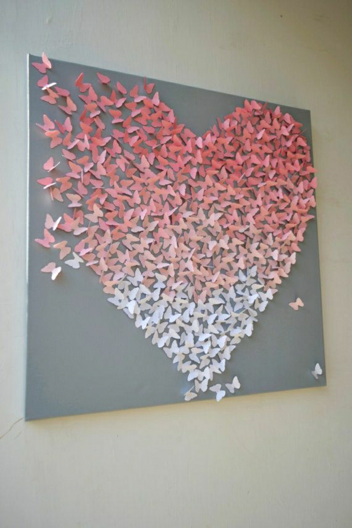 Wanddekoration-Idee-Tafelbild-Herz-Form-Schmetterlinge