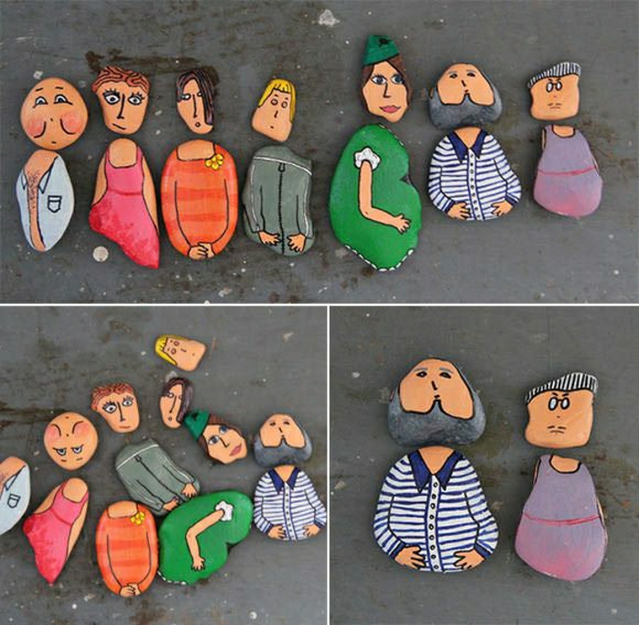 dekorierte-Steine-Menschen-Zeichnungen-Familie-Frauen-Männer