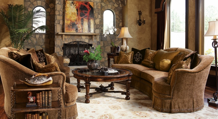 elegantes-wohnzimmer-braune-stühle