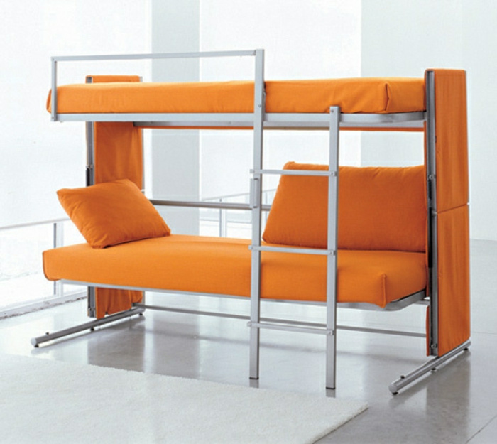 platzsparende-möbel-orange-bett-auf-zwei-etagen