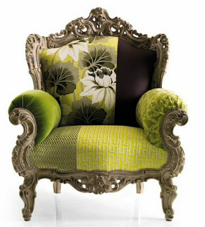 Barock-Sessel-italienisches-Design-grün-Blumen