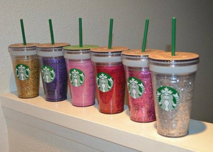 Becher-Glanz-verschiedene-Farben-Strohe-Starbucks