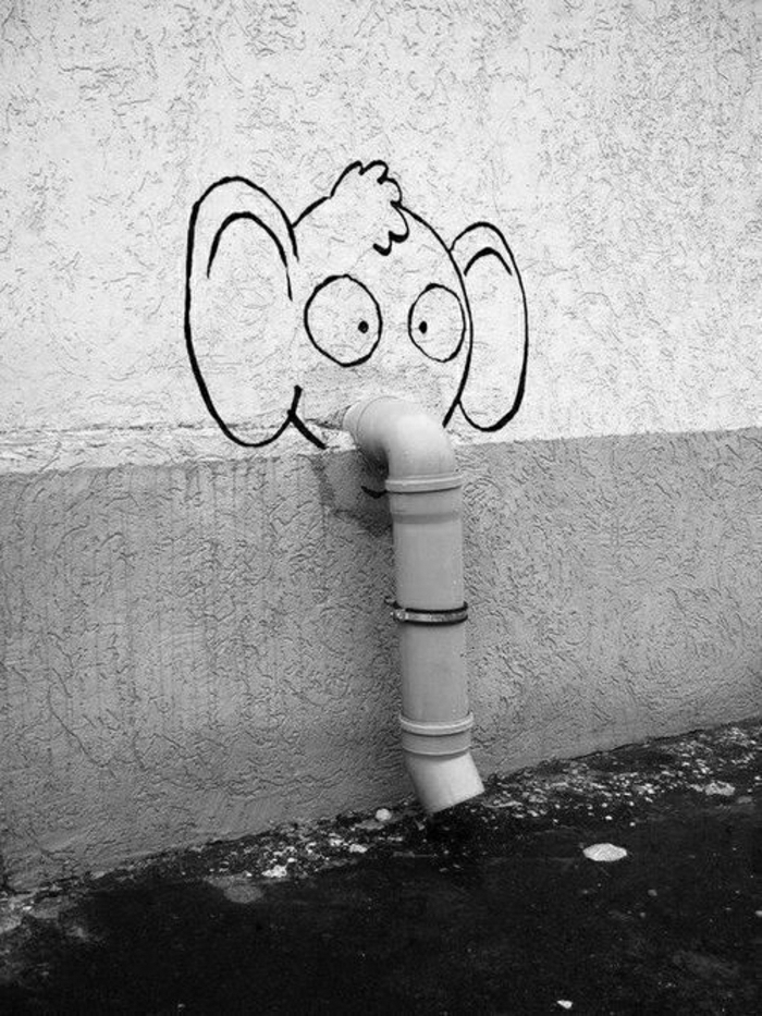 Graffiti-Bilder-Gebäude-Wand-Rohr-Elefant