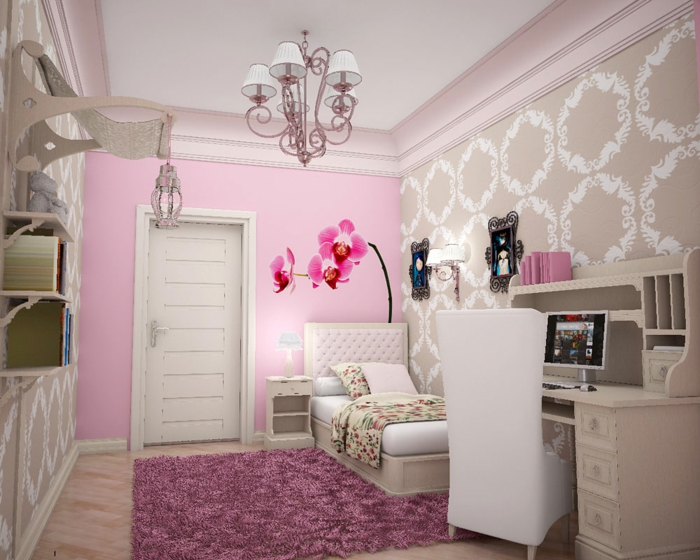 Jügenzimmer-für-Mädchen-Wanddekor-rosig