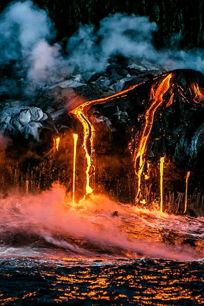 Kilauea-Vulkan-Hawaii-flüssige-Lava-fürchtende-Sicht