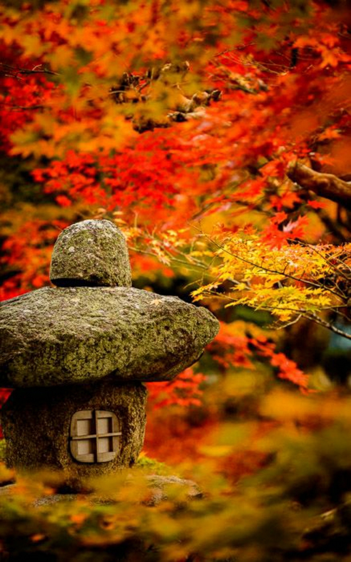 Kyoto-Japan-zen-garten-Blätter-Steinlaterne