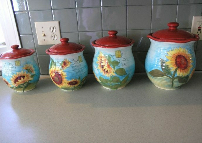 Küchendekor-Geschirr-Keramik-Sonnenblumen-Dekoration-Landhausstil