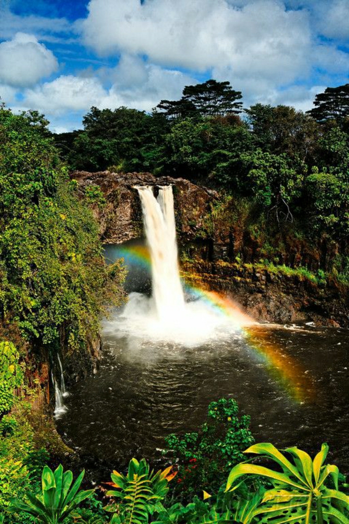 Regenbogen-Wasserfall-Hilo-Hawaii-großartige-Natur-exotische-Ansicht