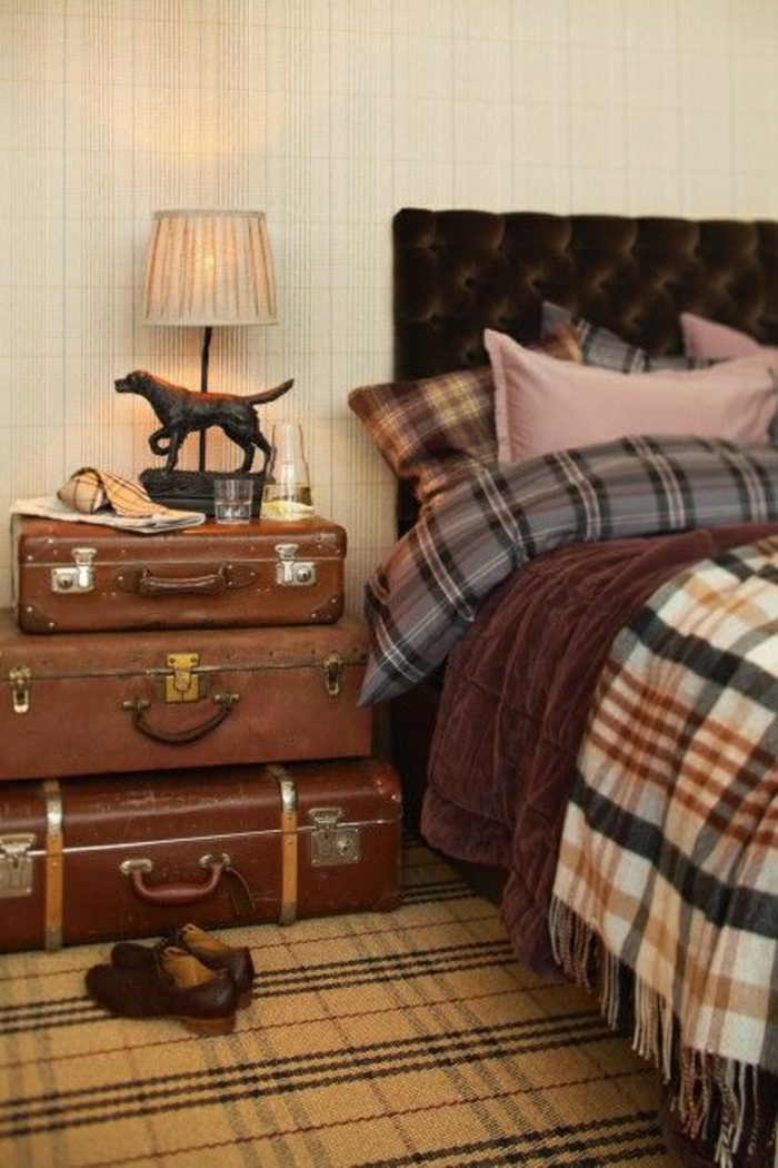 Schlafzimmer-männliches-Design-vintage-Teppich-Schlafdecke