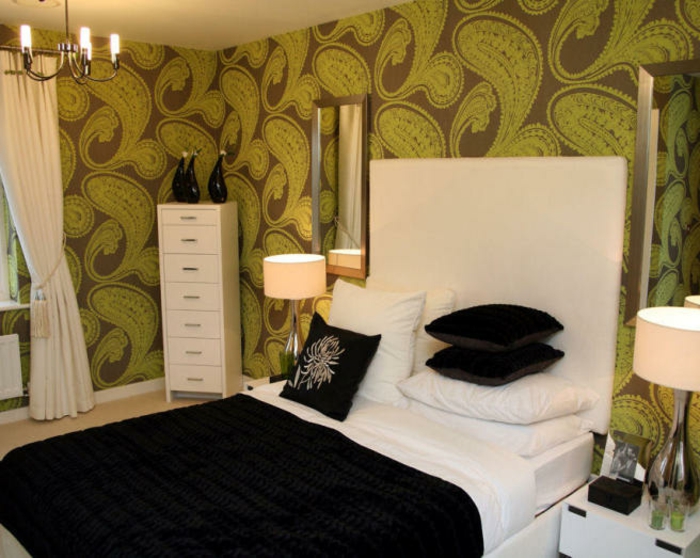 Schlafzimmer-Tapeten-braun-grün