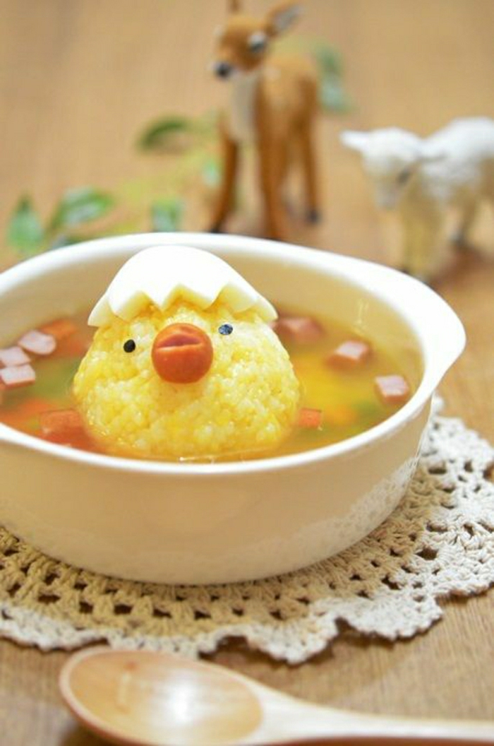 Kindergeburtstag-Essen-Suppe-Hähnchen-Ei-Karotte-lustig-süß