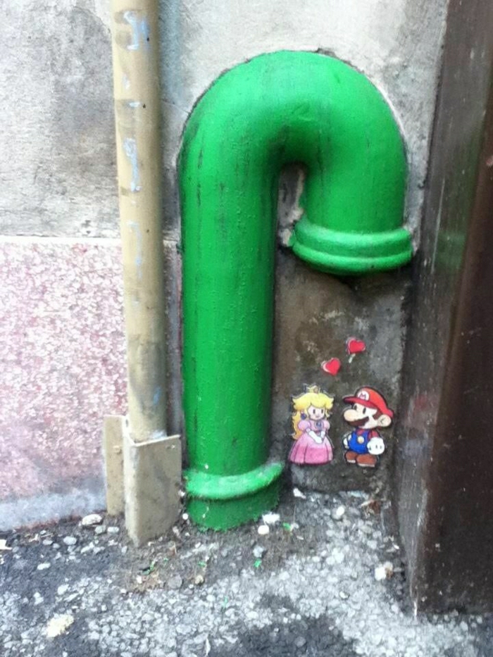 Wand-Graffiti-grünes-Rohr-Super-Mario-die-Prinzessin