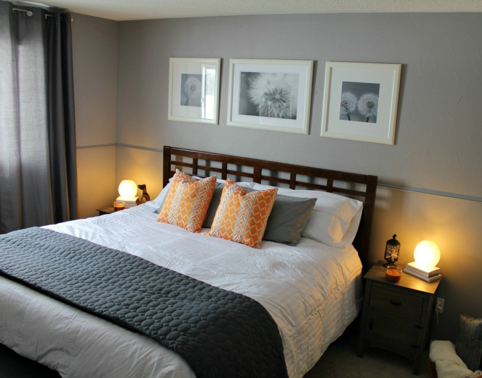 schlafzimmer-in-grau-tolles-modell-drei-bilder-über-dem-bett