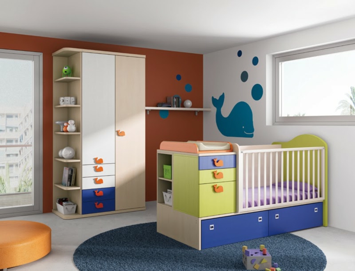 Babyzimmer-Set-orange-wand-rund-teppich