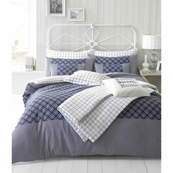 Bett-Decke-modernes-Muster-lila-weiß