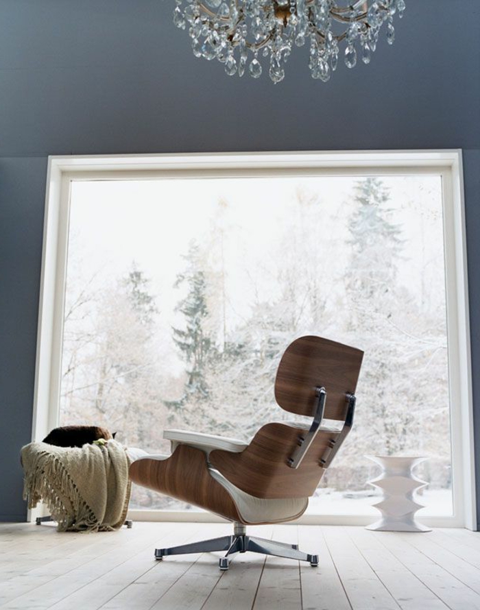 Designer-Sessel-Holz-Leder-interessante-Form-Kristalle-Kronleuchter