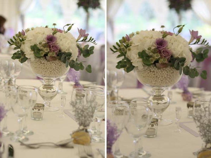 Hochzeit-tischdekoration-violet-weiß