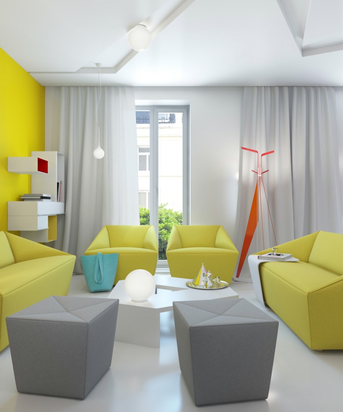 Möbel-modernes-Design-graue-Hocker-frische-grüne-Sessel-Sofas-weißer-Couchtisch-Regale-kreatives-Design