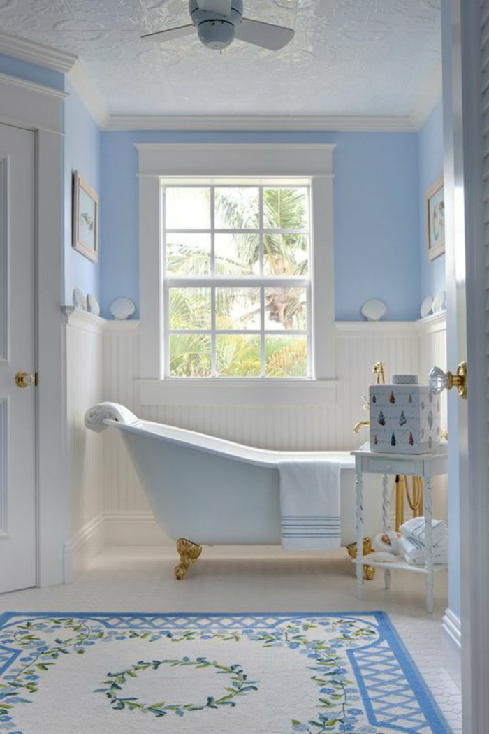 Teppich-Bade-Farbe-weiß-blau-Boden-Boden-weiß-Badewanne-Größe
