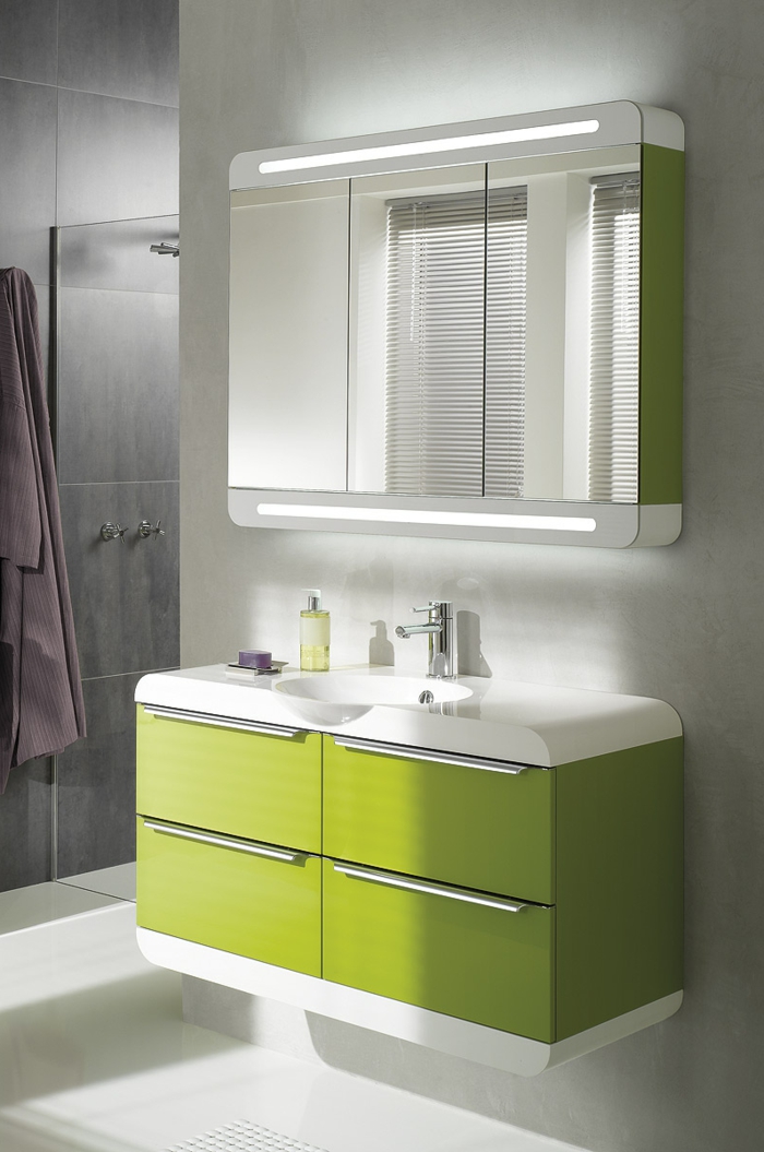 Wandschrank-für-Badezimmer-grün-beleuchtung-waschbecken-modern