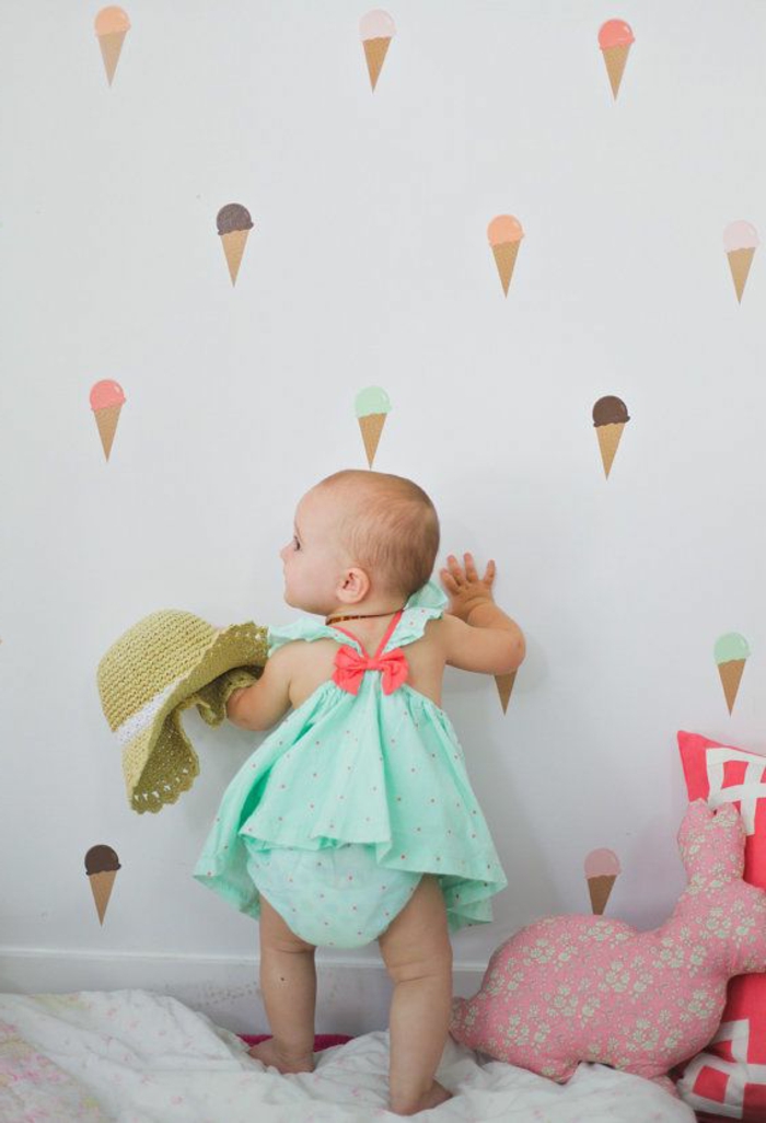 Babyzimmer-Kinderzimmer-weiße-Wand-Wandsticker-Eis-süßes-Baby