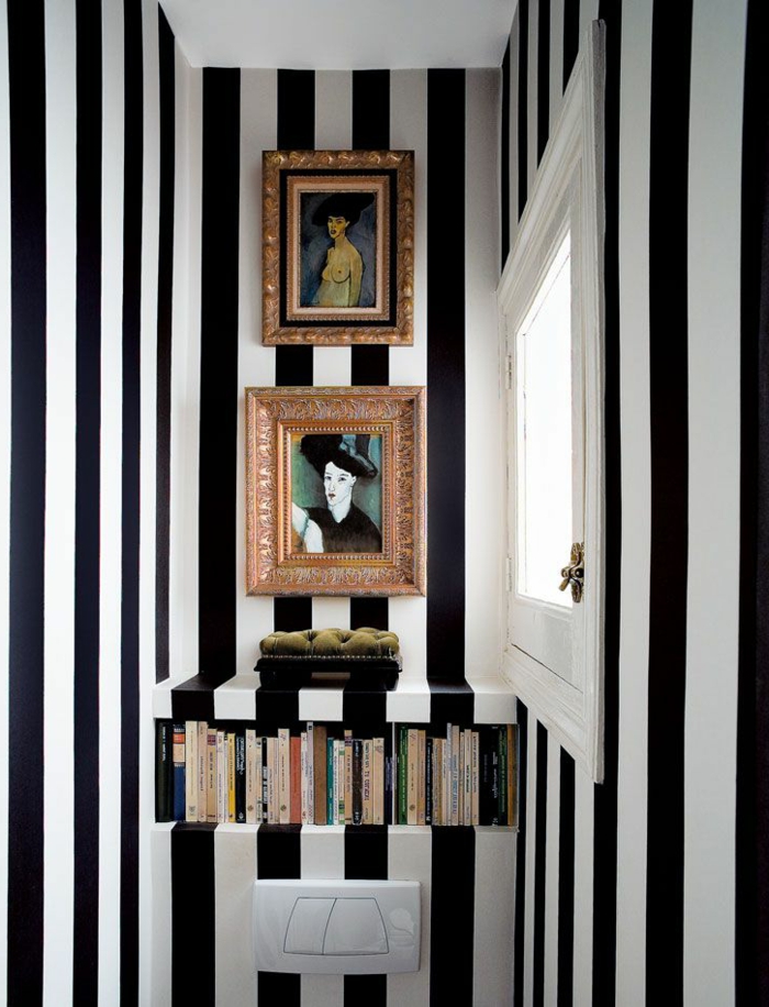 Miami-Wohnung-schwarz-weiße-Tapeten-Streifen-schick-modern-extravagant-elegant