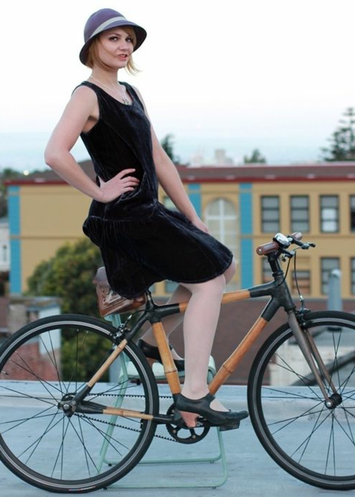Mädchen-Fahrrad-Spaziergang-Bambus-Rahmen-schönes-Design