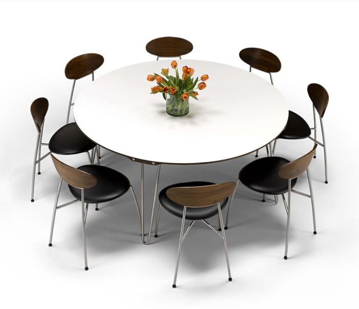 Möbel-modernes-Design-kontrastierende-Farbschemen-runder-Tisch-Stühle-Hocker-mit-Lehne-Leder-Holz