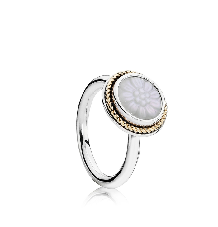 Pandora-Ring-Silber-Gold-Perlen-Material-Gänseblümchen