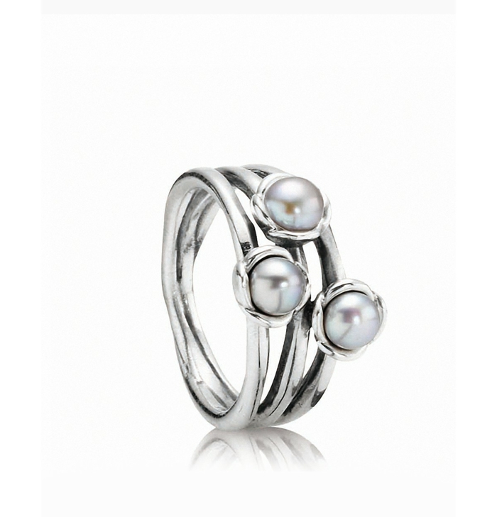 Pandora-Ringe-Silber-graue-Perlen-schönes-Modell