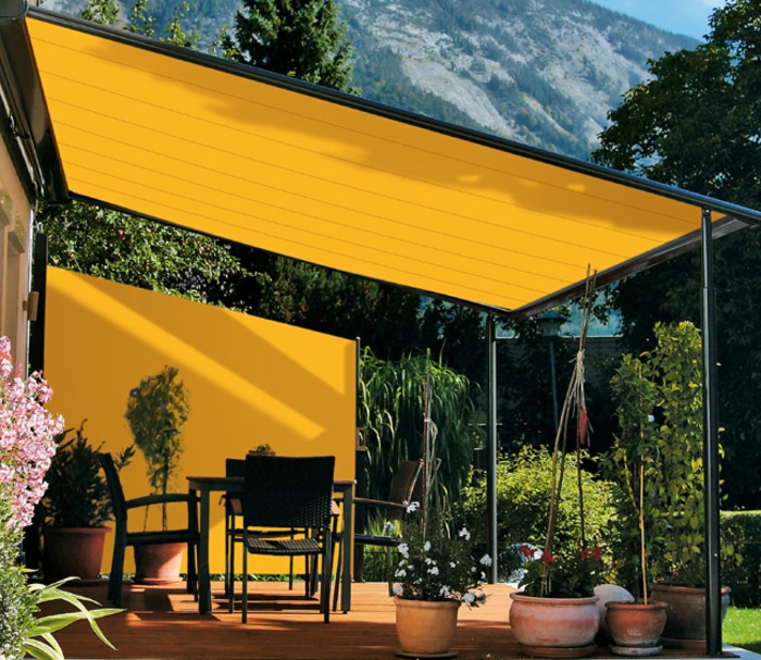 Sonnensegel-für-Terrasse-gelb-grell-stoff