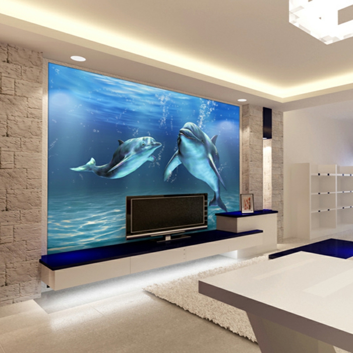 Wandgestaltung-Wohnzimmer--mit-delfinen