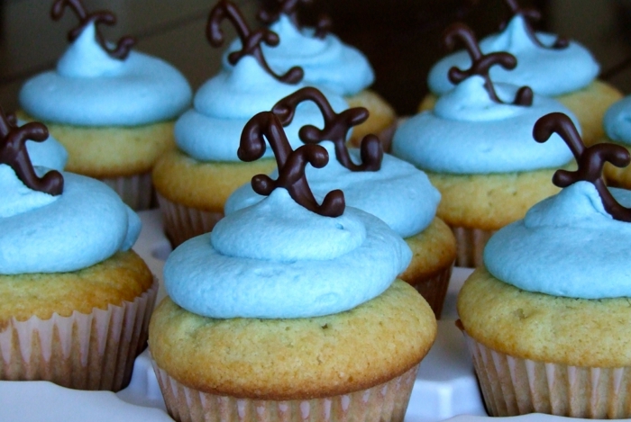 cupcakes-Vanille-Frischkäse-Frosting-blau-Schokoladen-Dekoration