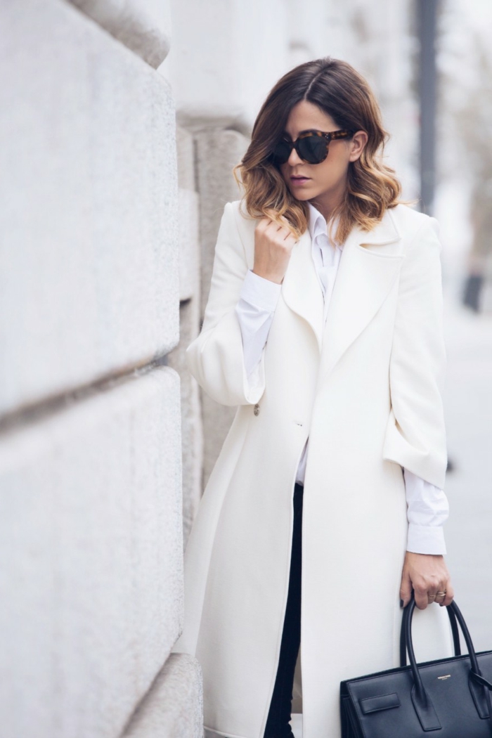 eleganter-Mantel-Damen-schwarze-Tasche-Sonnenbrille