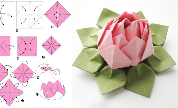 origami anleitung einfach lotusblume falten in zwei farben