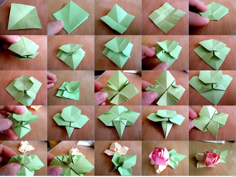 origami blume falten rose falten mit grünen blättern