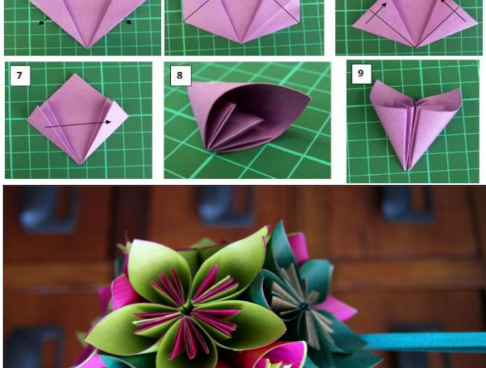 origami blumenstrauß papierblumen bunte farben mit anleitung