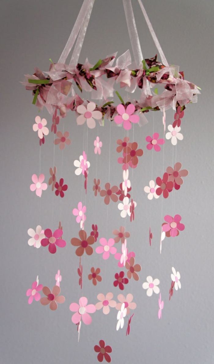 origami-rosa-blumen-mobile-Babyzimmer-süß-hängende-Dekoration