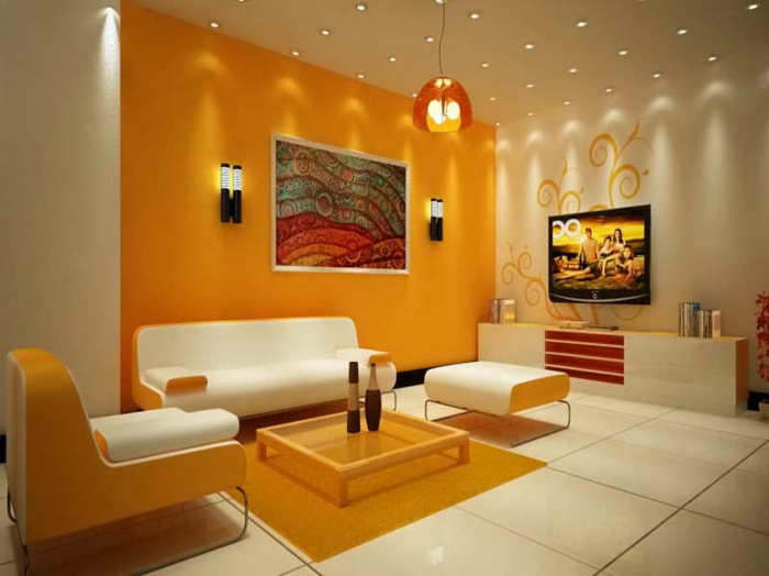 wandfarben-kombinationen-orange-wand-weiße-möbel