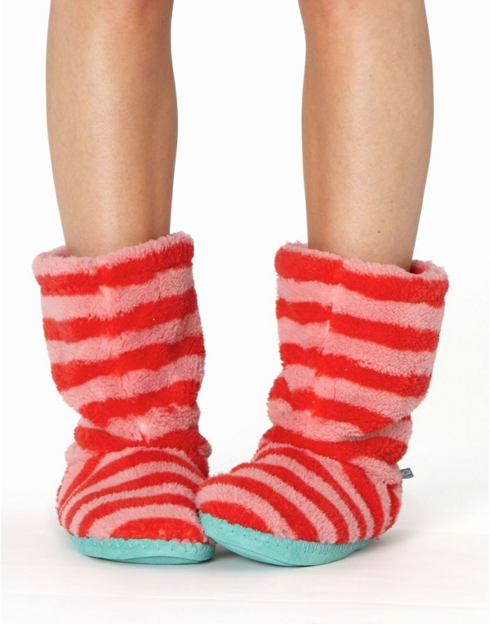 weiche-Hausschuhe-Socken-Streifen