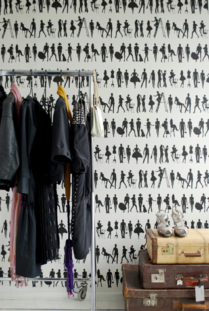 Atelier-Designer-Kleider-retro-tapete-schwarz-weiß