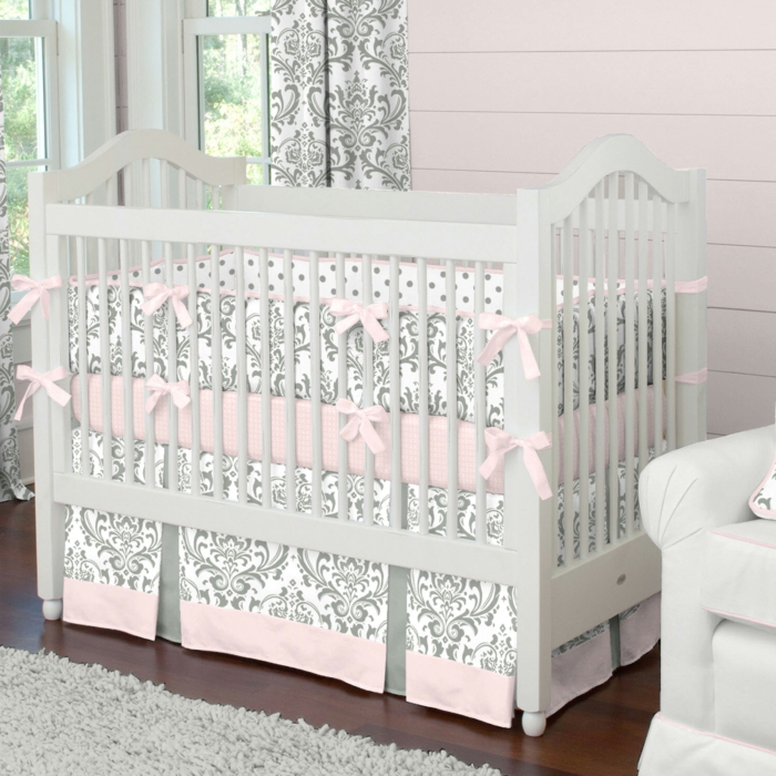 Babyzimmer-für-Mädchen-Baby-Bettwäsche-schönes-Muster-rosa-Bänder