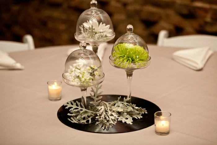 Hochzeit-elegante-Tischdekoration-Vinyl-Platte-kreative-Idee