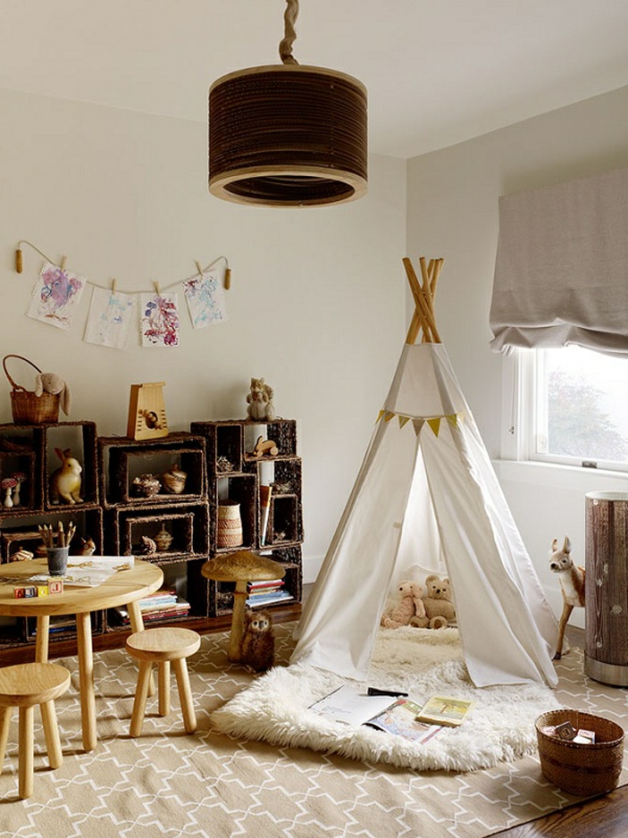 Kinderzimmer-rustikale-Gestaltung-weißes-Tipi-Zelt