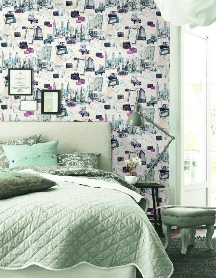 Schlafzimmer-Minze-Farbe-retro-tapeten