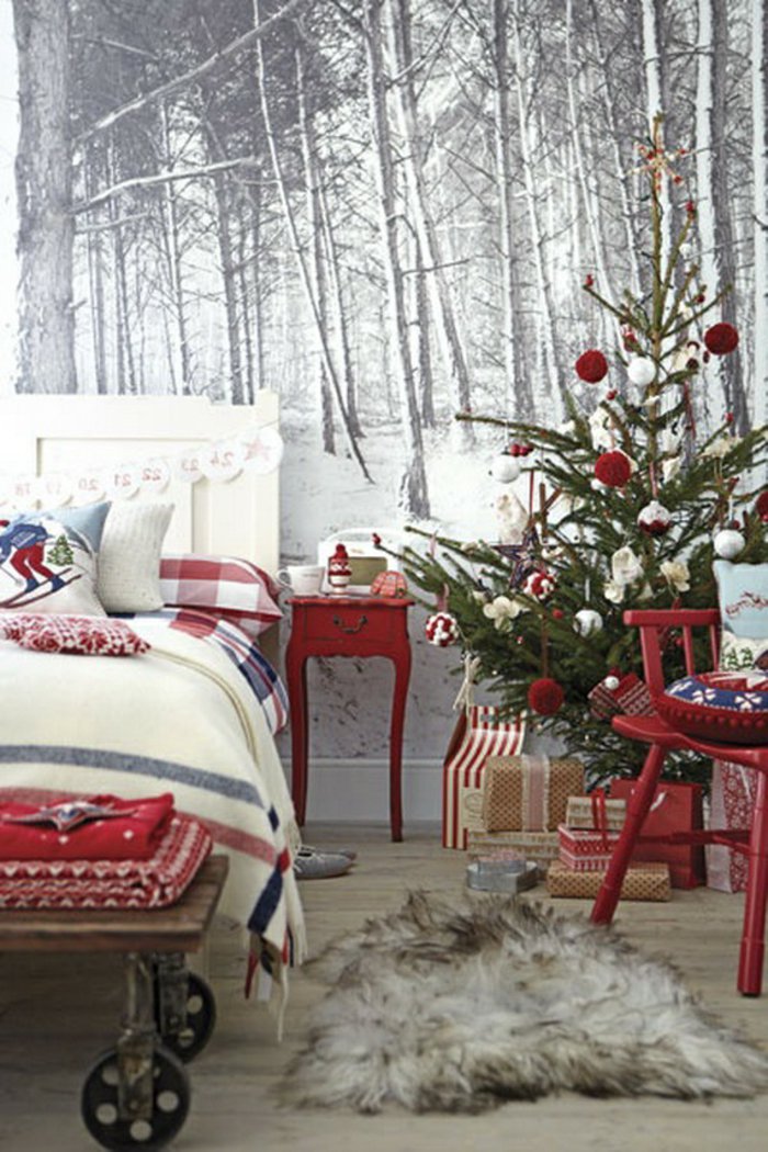 Schlafzimmer-thematischer-weihnachtsschmuck-Tannenbaum