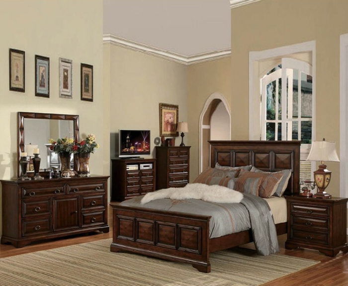 Schlafzimmer-vintage-Gestaltung-wunderschöne-hölzerne-Möbel