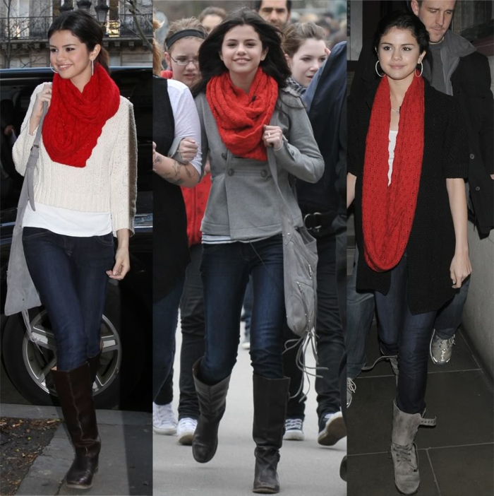 Selena-Gomez-schönes-Modell-roter-Schlauchschal
