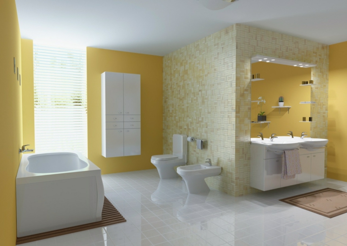 dekoideen-wohnung-modernes-badezimmer-in-weiß-und-gelb